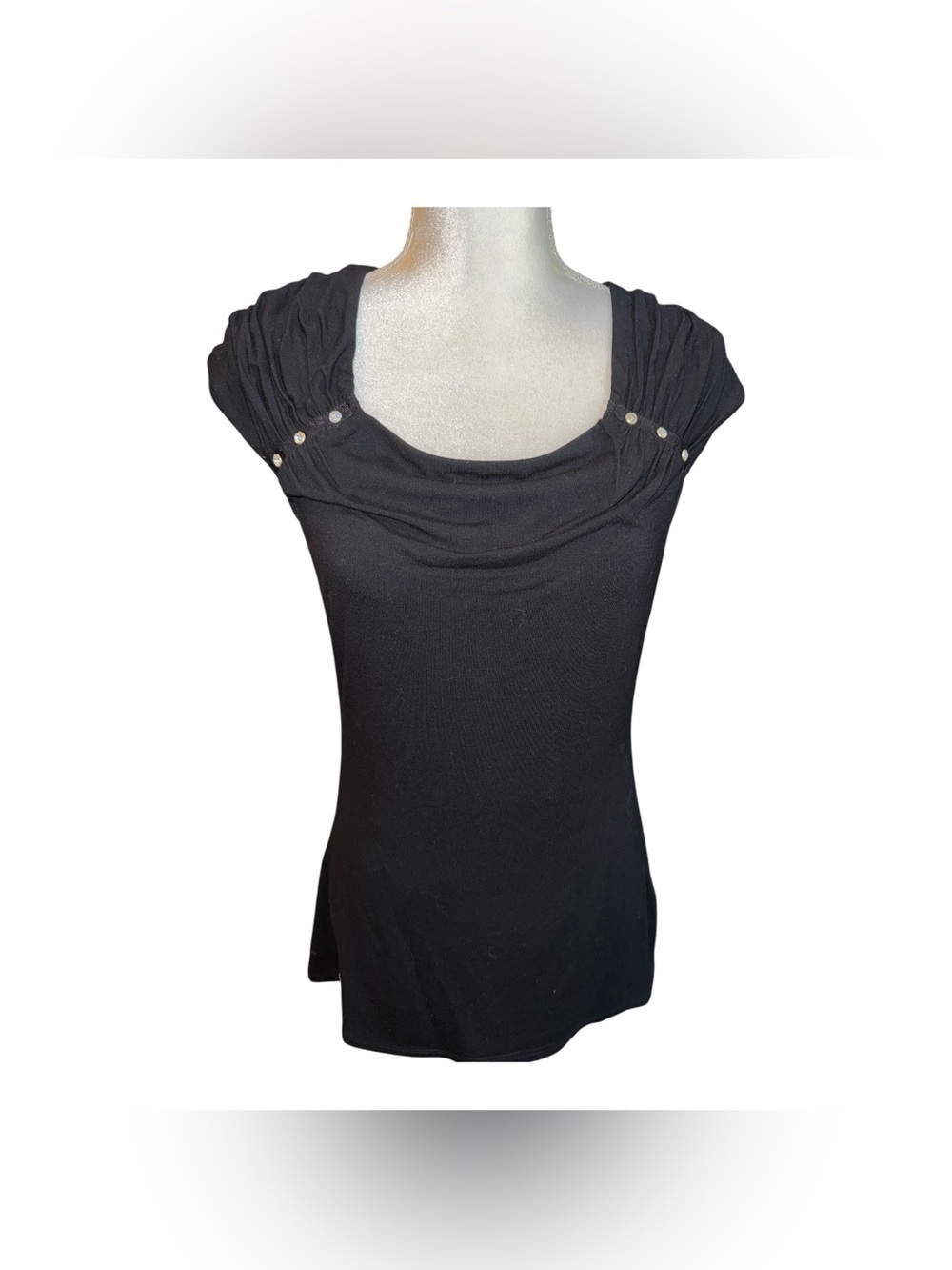 White House Black Market Elegant Black Cap Sleeve Top- Medium #49